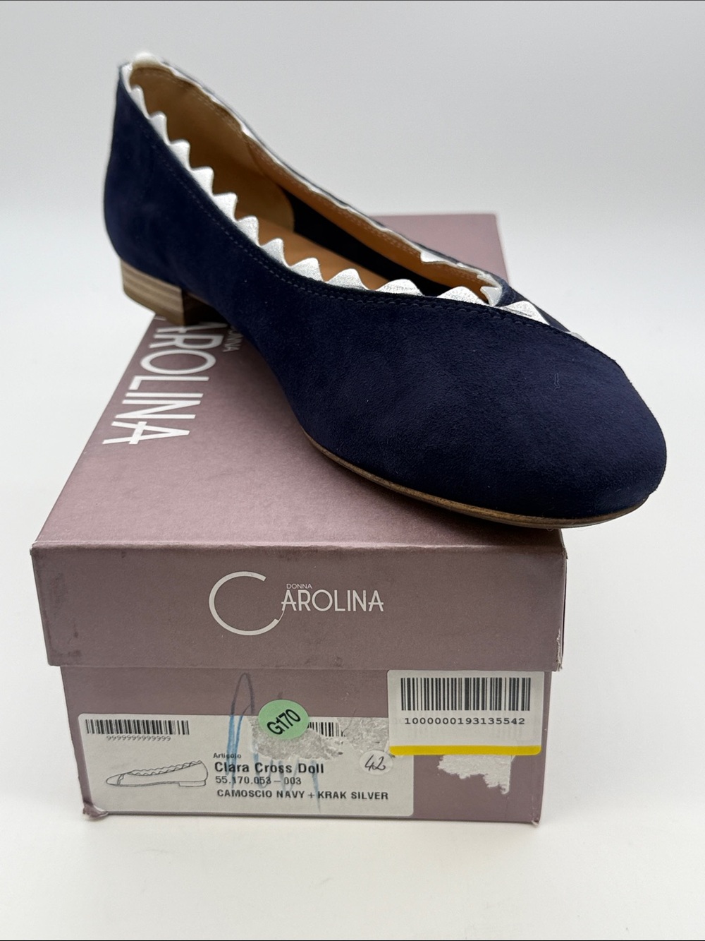 Navy Suede Scallop-Trim Ballet Flat
